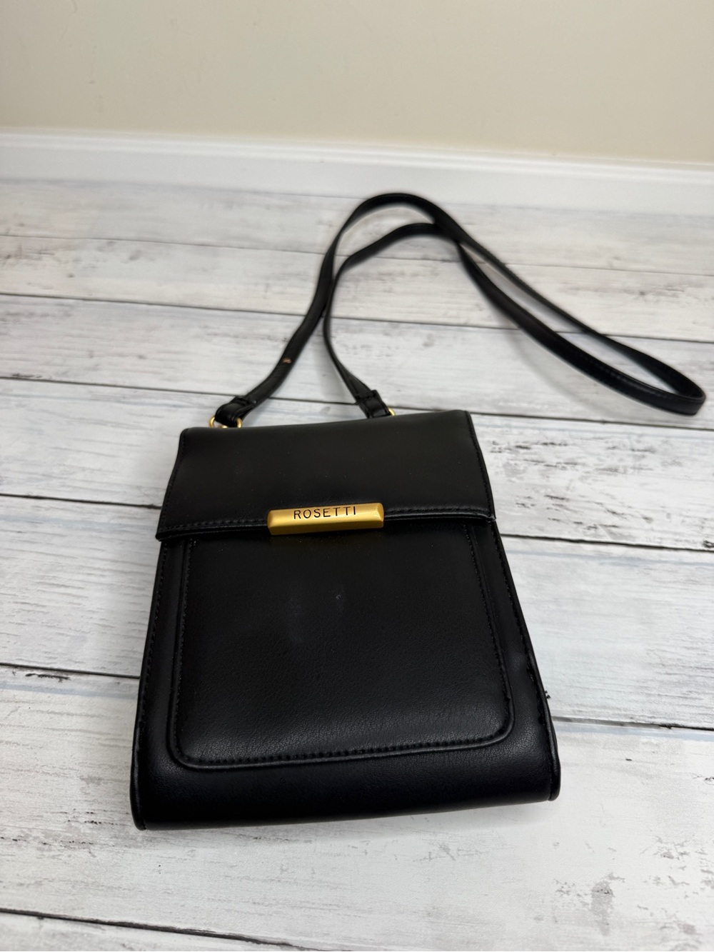 Rosetti Black Leather Crossbody with Gold Accent